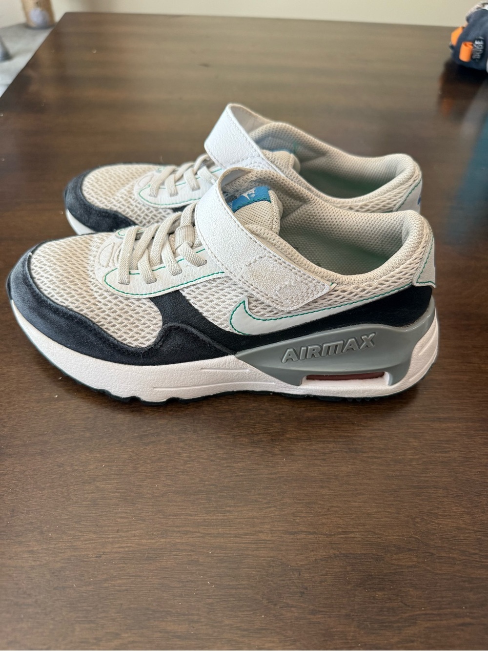 Nike Kids Grey and Black Air Max Velcro Sneakers with Mint Accents